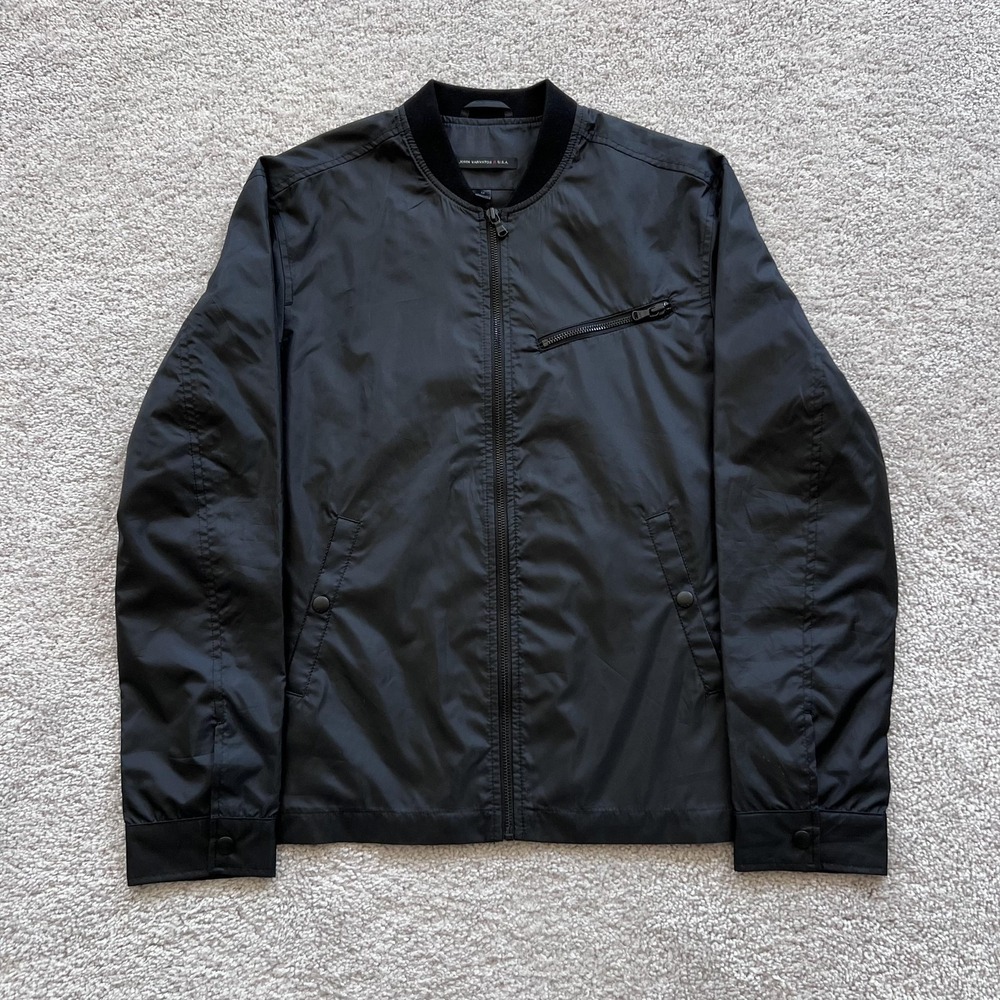 John Varvatos USA Bomber Jacket Windbreaker Mens M Black Lightweight Zip Pockets